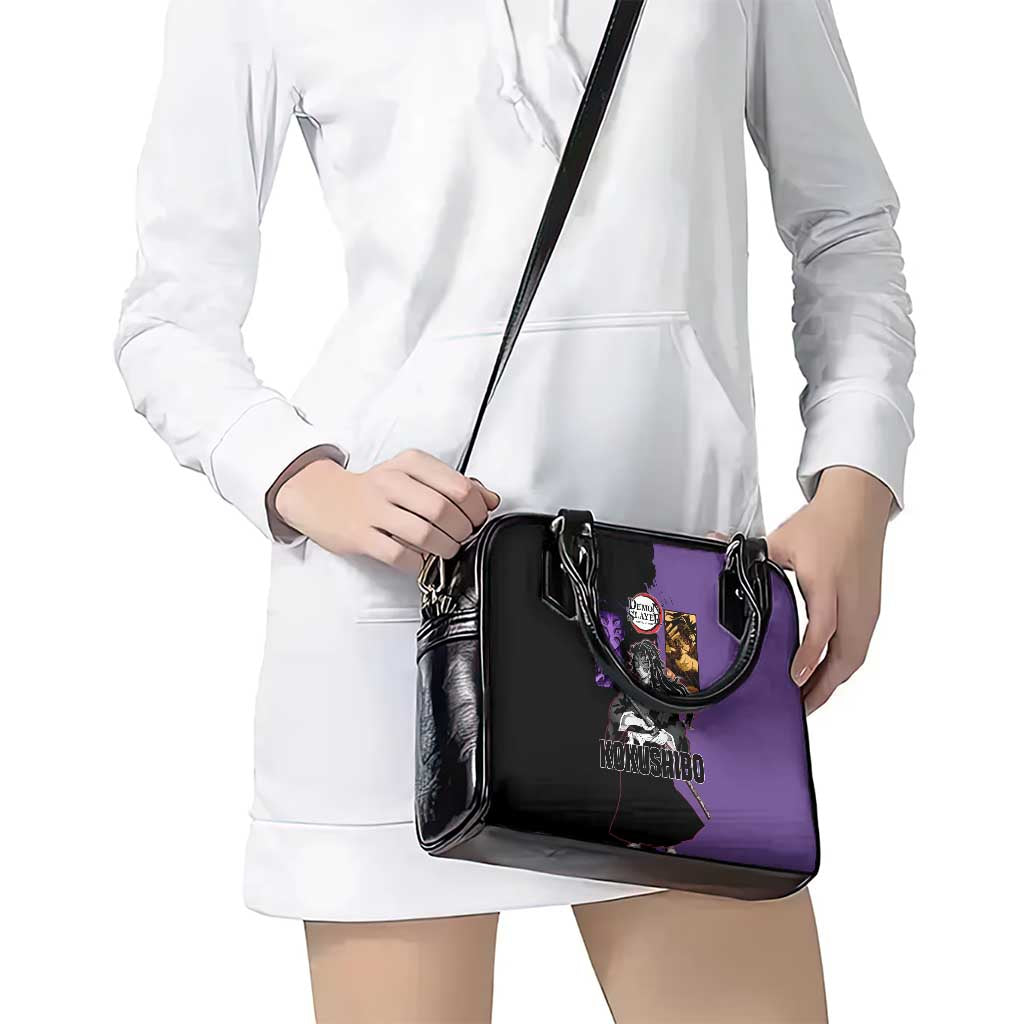 Kokushibo from Demon Slayer Shoulder Handbag with Purple and Black Split Background and Sword Draw Manga Style Design - The Mazicc