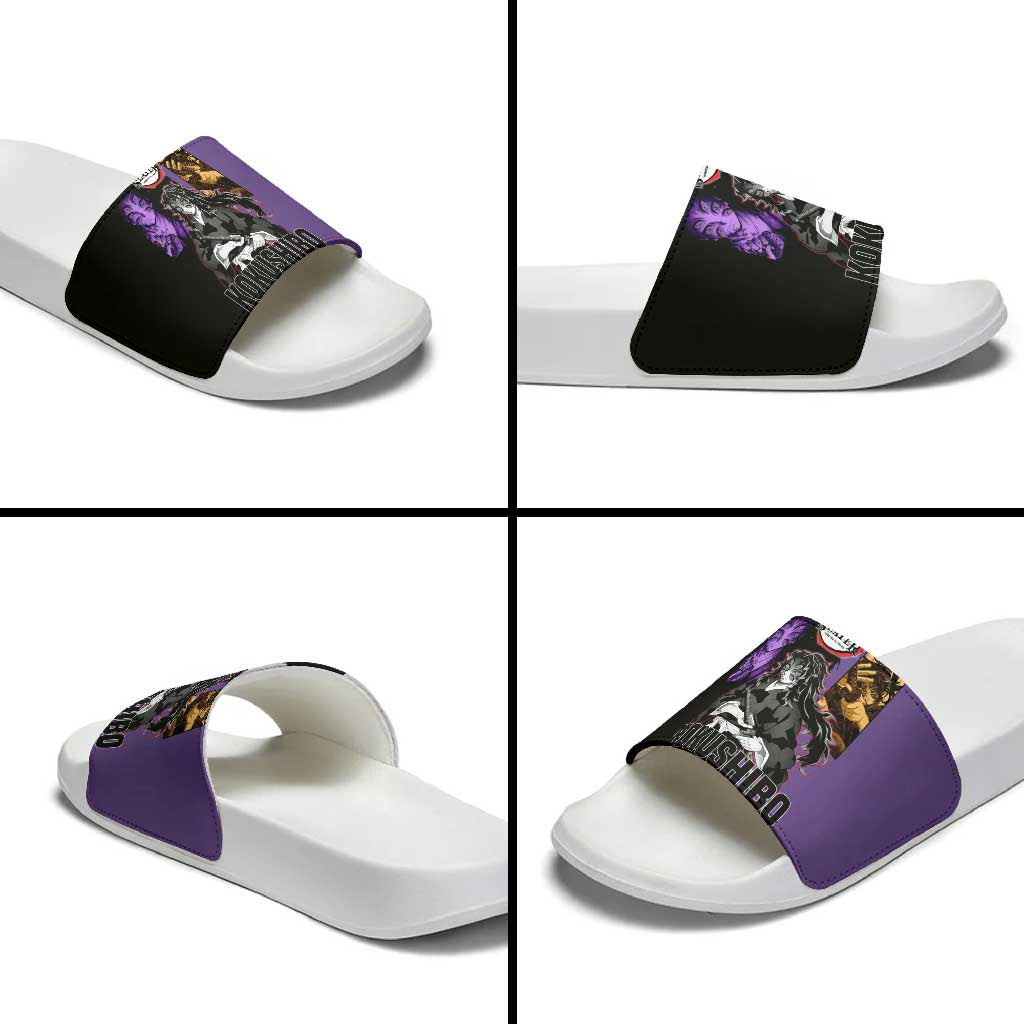 Kokushibo from Demon Slayer Slide Sandals with Purple and Black Split Background and Sword Draw Manga Style Design - The Mazicc