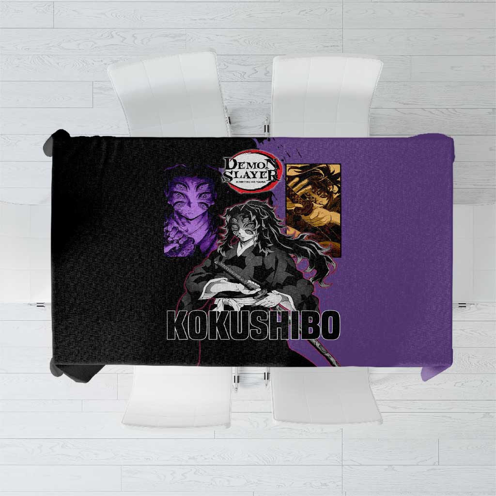 Kokushibo from Demon Slayer Tablecloth with Purple and Black Split Background and Sword Draw Manga Style Design - The Mazicc