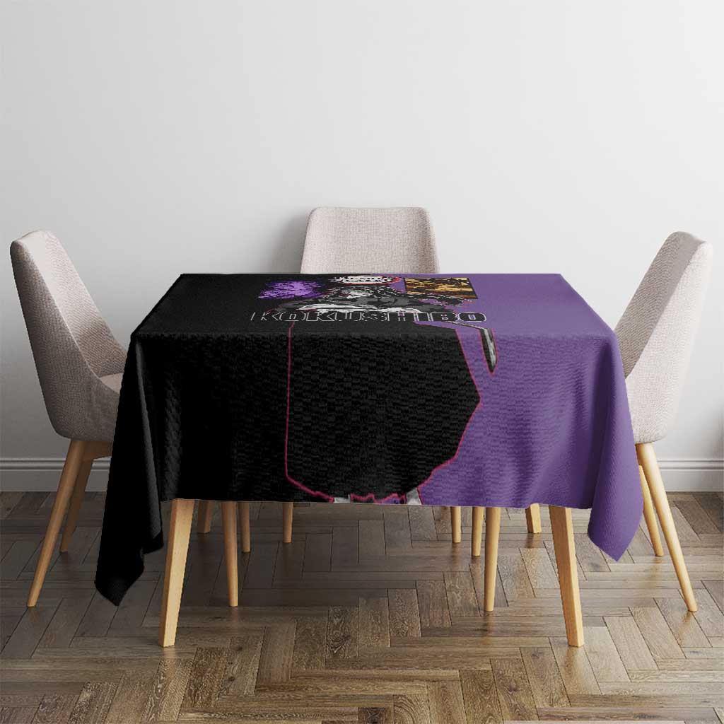 Kokushibo from Demon Slayer Tablecloth with Purple and Black Split Background and Sword Draw Manga Style Design - The Mazicc