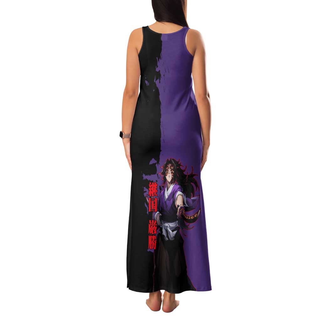 Kokushibo from Demon Slayer Tank Maxi Dress with Purple and Black Split Background and Sword Draw Manga Style Design - The Mazicc