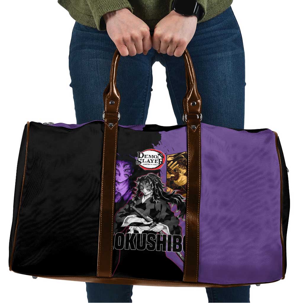 Kokushibo from Demon Slayer Travel Bag with Purple and Black Split Background and Sword Draw Manga Style Design - The Mazicc