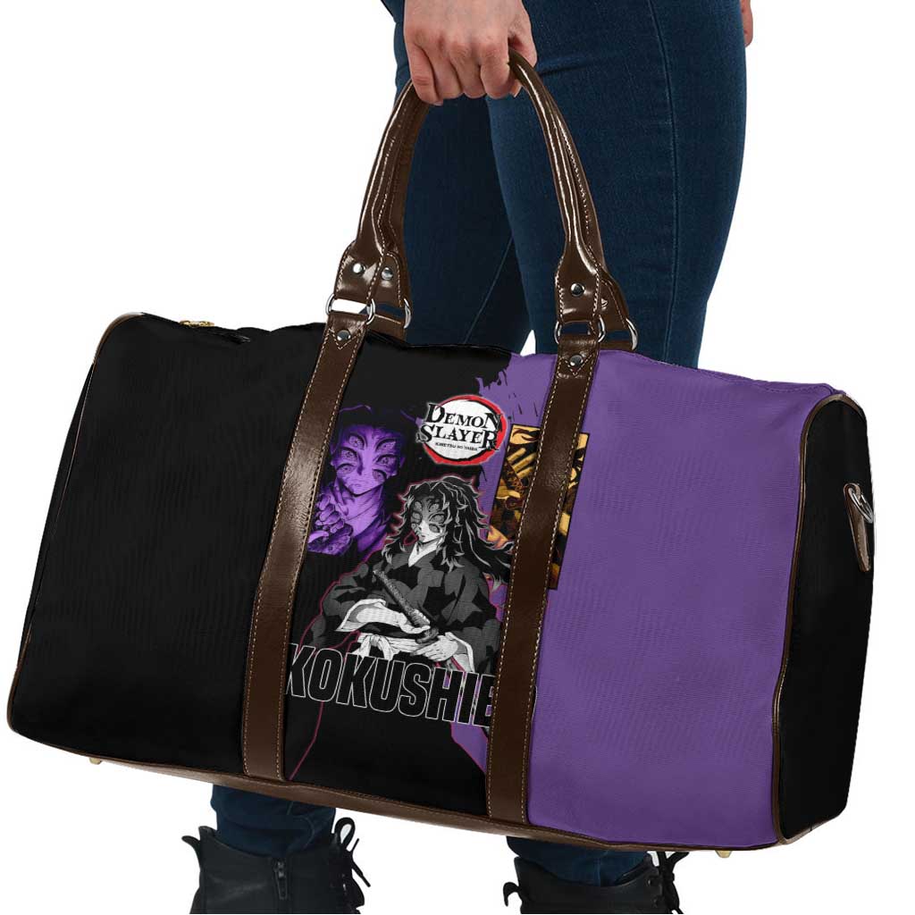 Kokushibo from Demon Slayer Travel Bag with Purple and Black Split Background and Sword Draw Manga Style Design - The Mazicc
