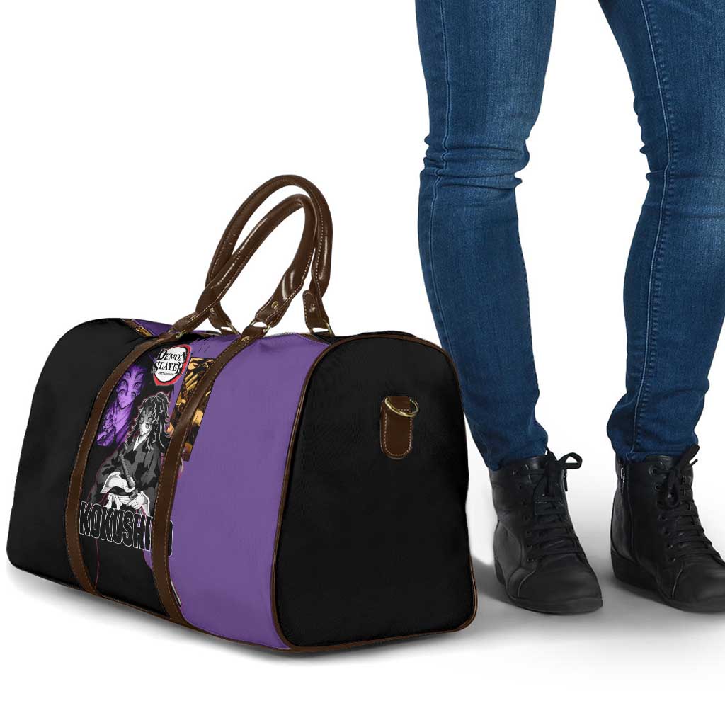 Kokushibo from Demon Slayer Travel Bag with Purple and Black Split Background and Sword Draw Manga Style Design - The Mazicc