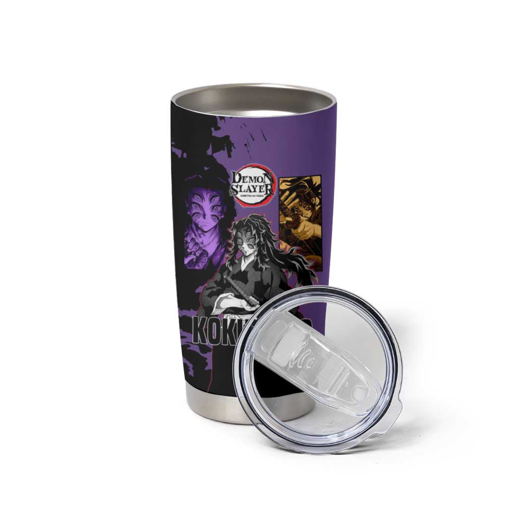 Kokushibo from Demon Slayer Tumbler Cup with Purple and Black Split Background and Sword Draw Manga Style Design - The Mazicc
