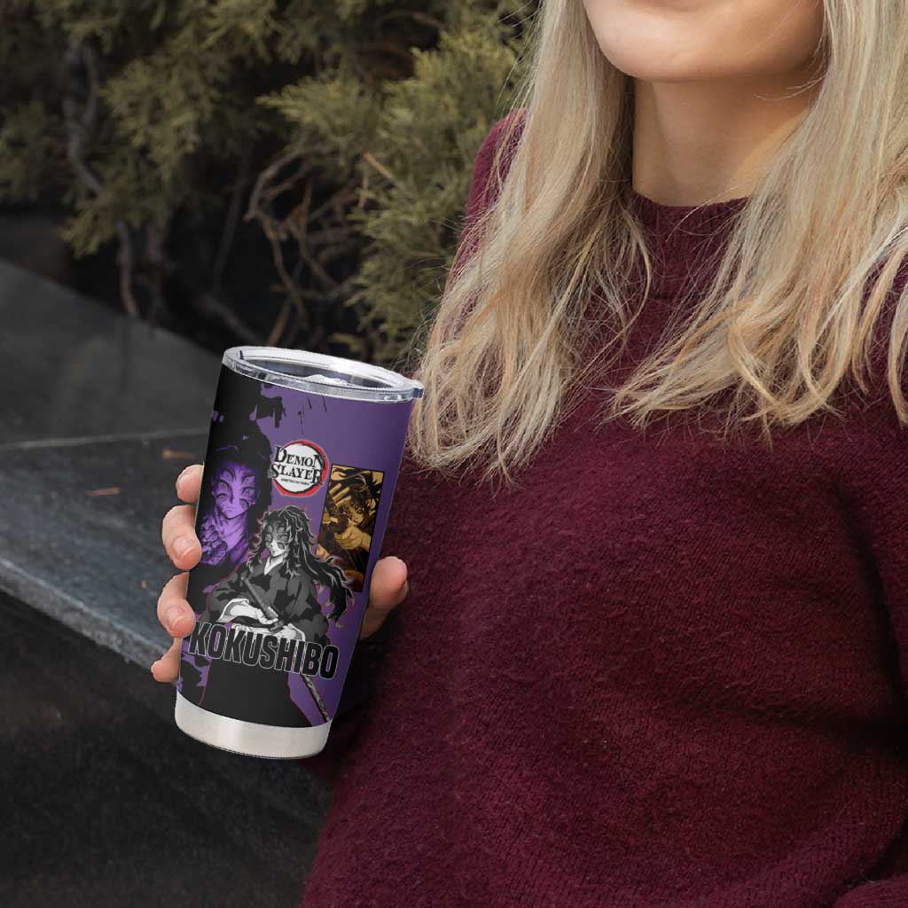 Kokushibo from Demon Slayer Tumbler Cup with Purple and Black Split Background and Sword Draw Manga Style Design - The Mazicc