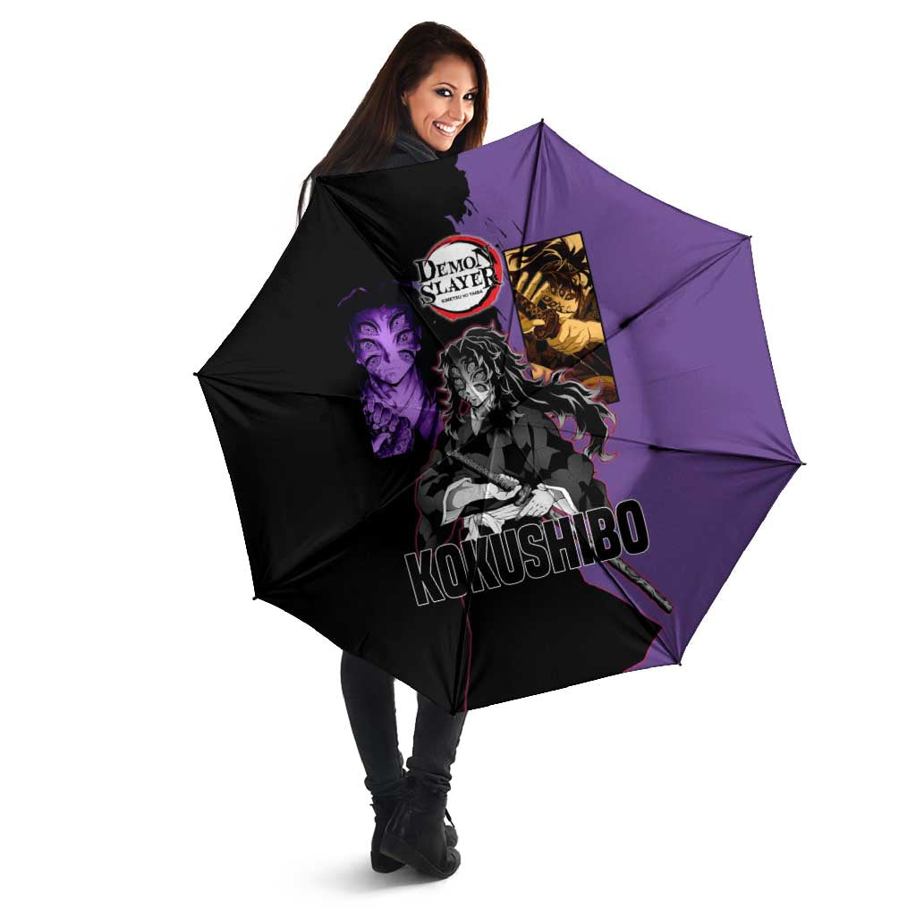 Kokushibo from Demon Slayer Umbrella with Purple and Black Split Background and Sword Draw Manga Style Design - The Mazicc