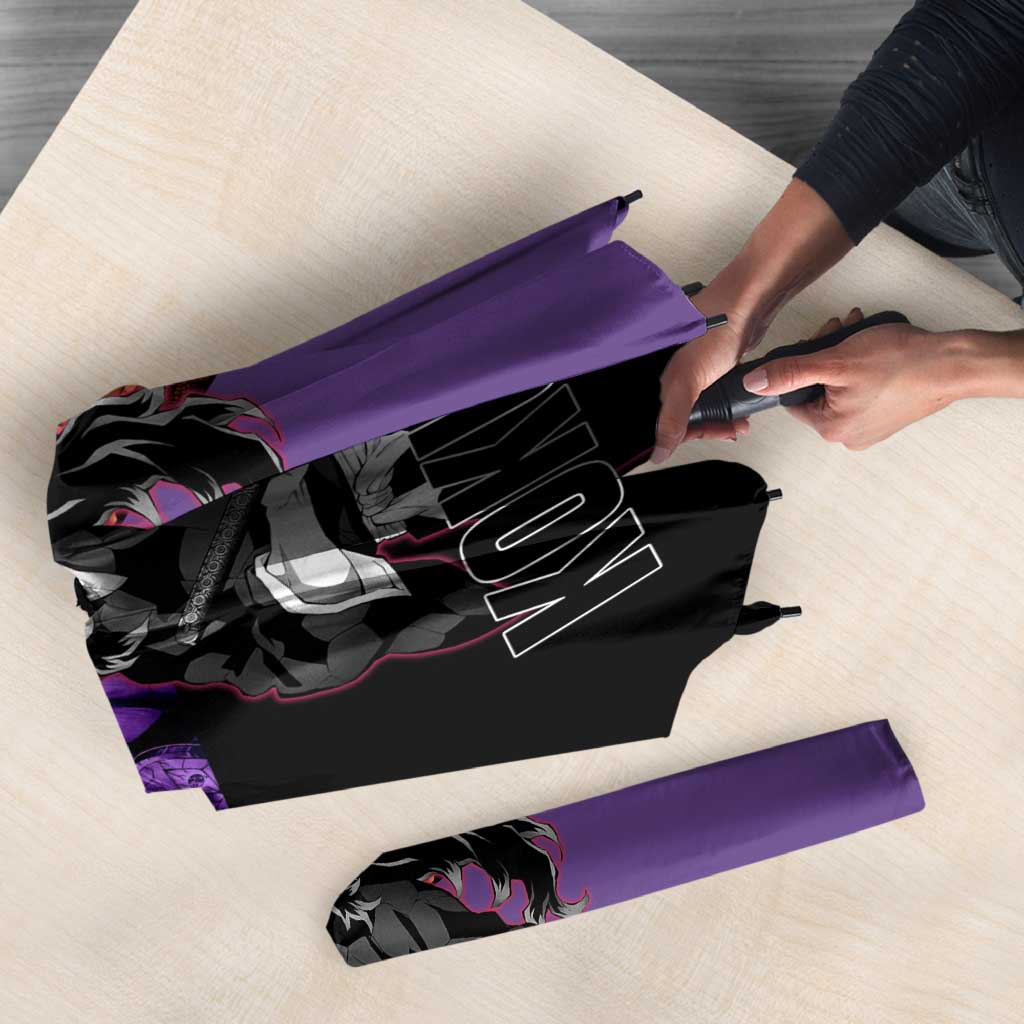Kokushibo from Demon Slayer Umbrella with Purple and Black Split Background and Sword Draw Manga Style Design - The Mazicc