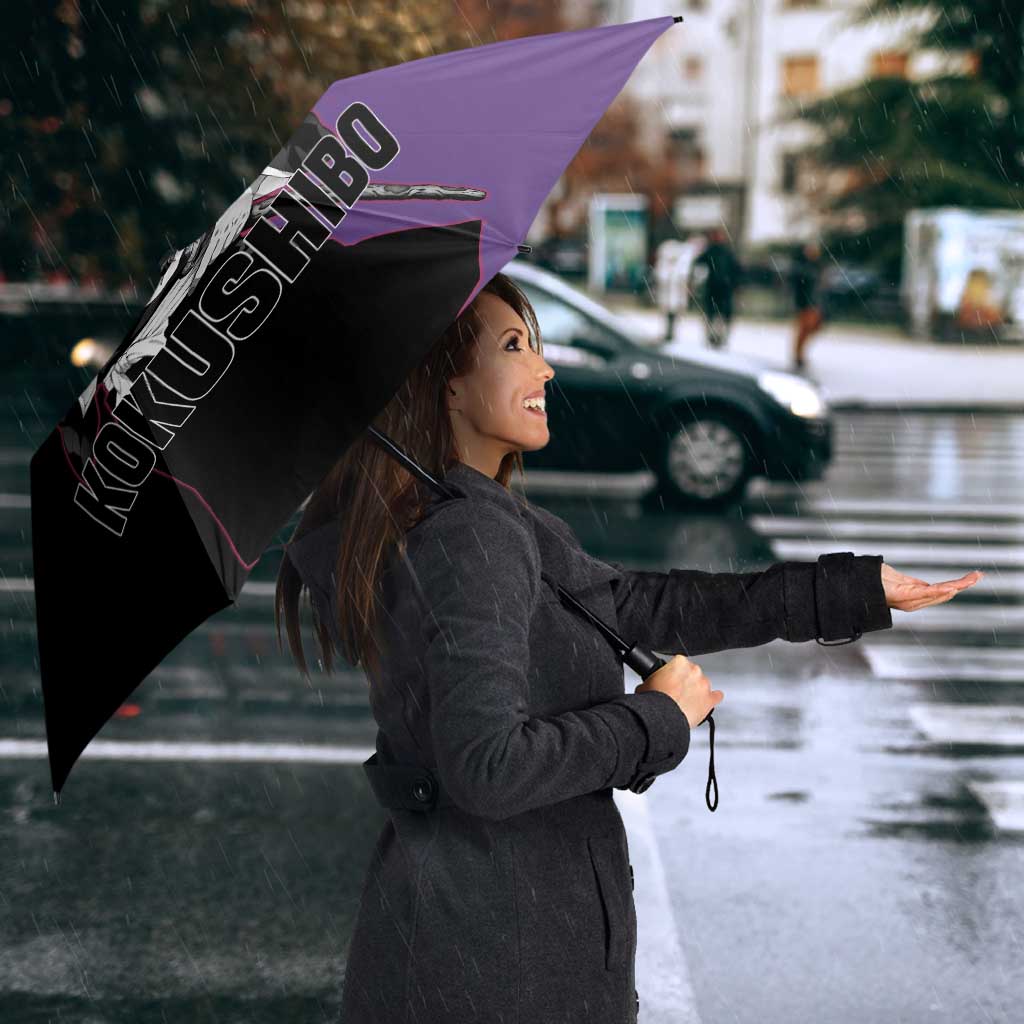 Kokushibo from Demon Slayer Umbrella with Purple and Black Split Background and Sword Draw Manga Style Design - The Mazicc