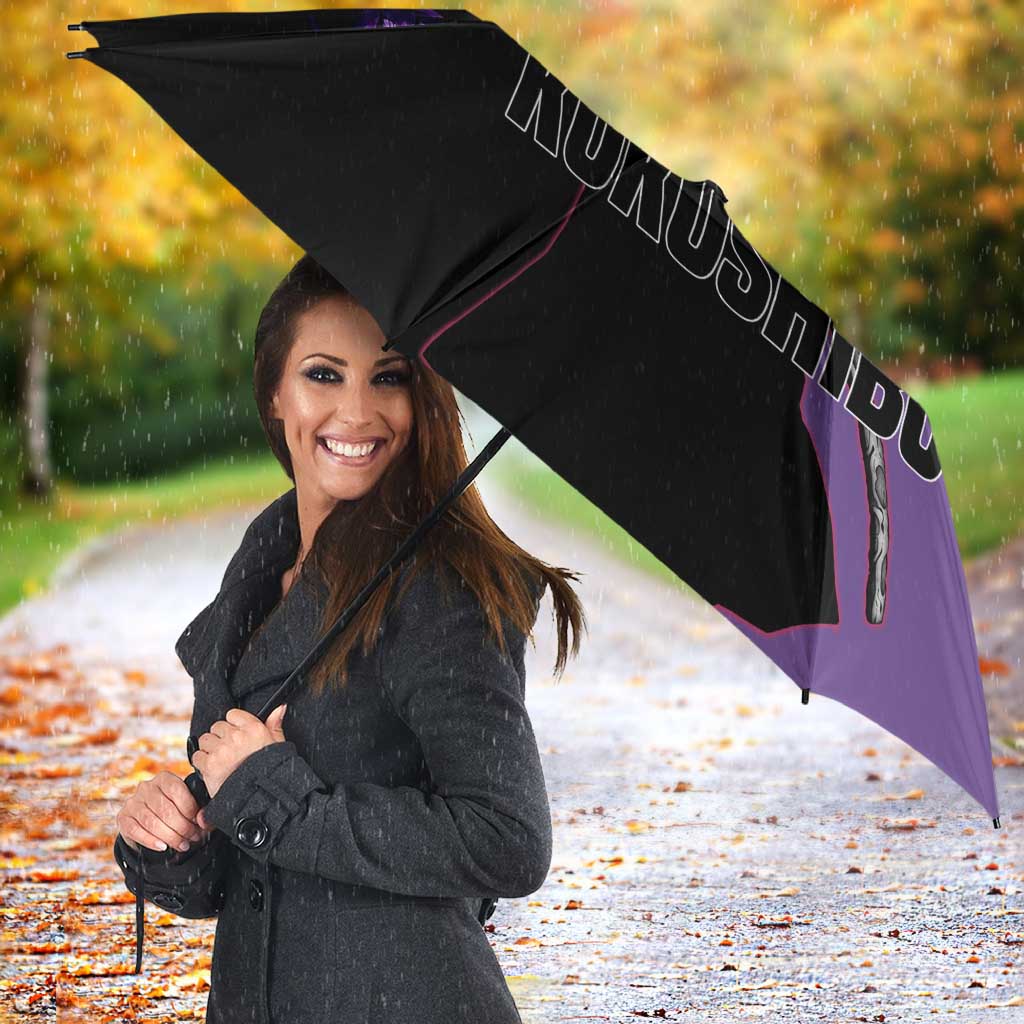 Kokushibo from Demon Slayer Umbrella with Purple and Black Split Background and Sword Draw Manga Style Design - The Mazicc