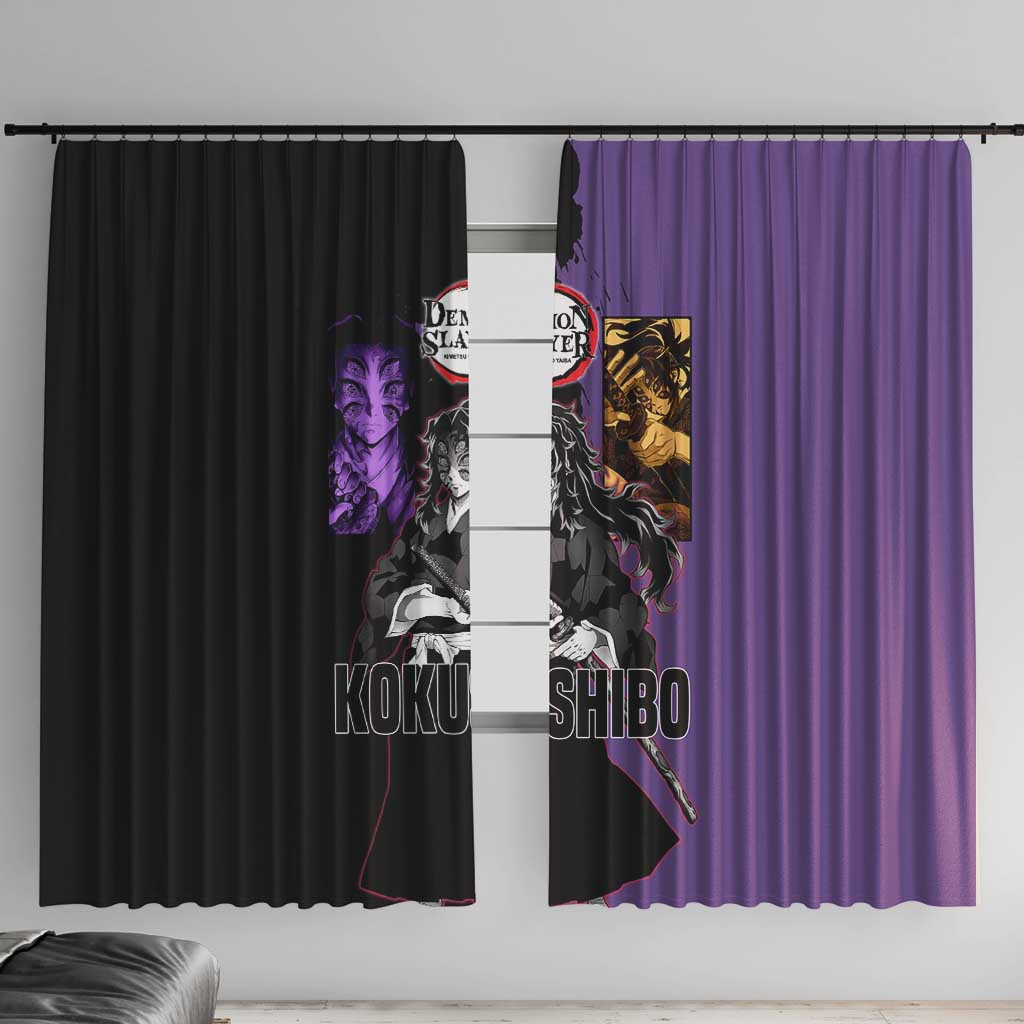 Kokushibo from Demon Slayer Window Curtain with Purple and Black Split Background and Sword Draw Manga Style Design - The Mazicc