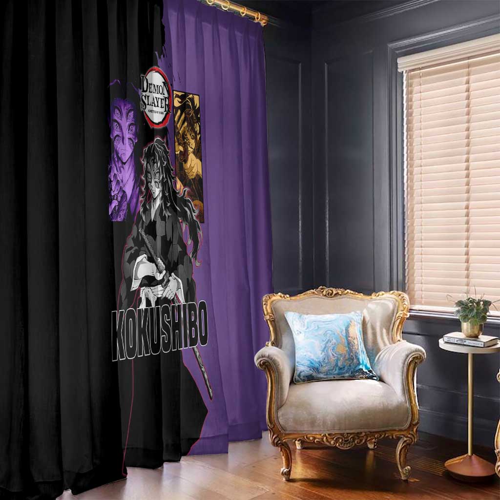 Kokushibo from Demon Slayer Window Curtain with Purple and Black Split Background and Sword Draw Manga Style Design - The Mazicc