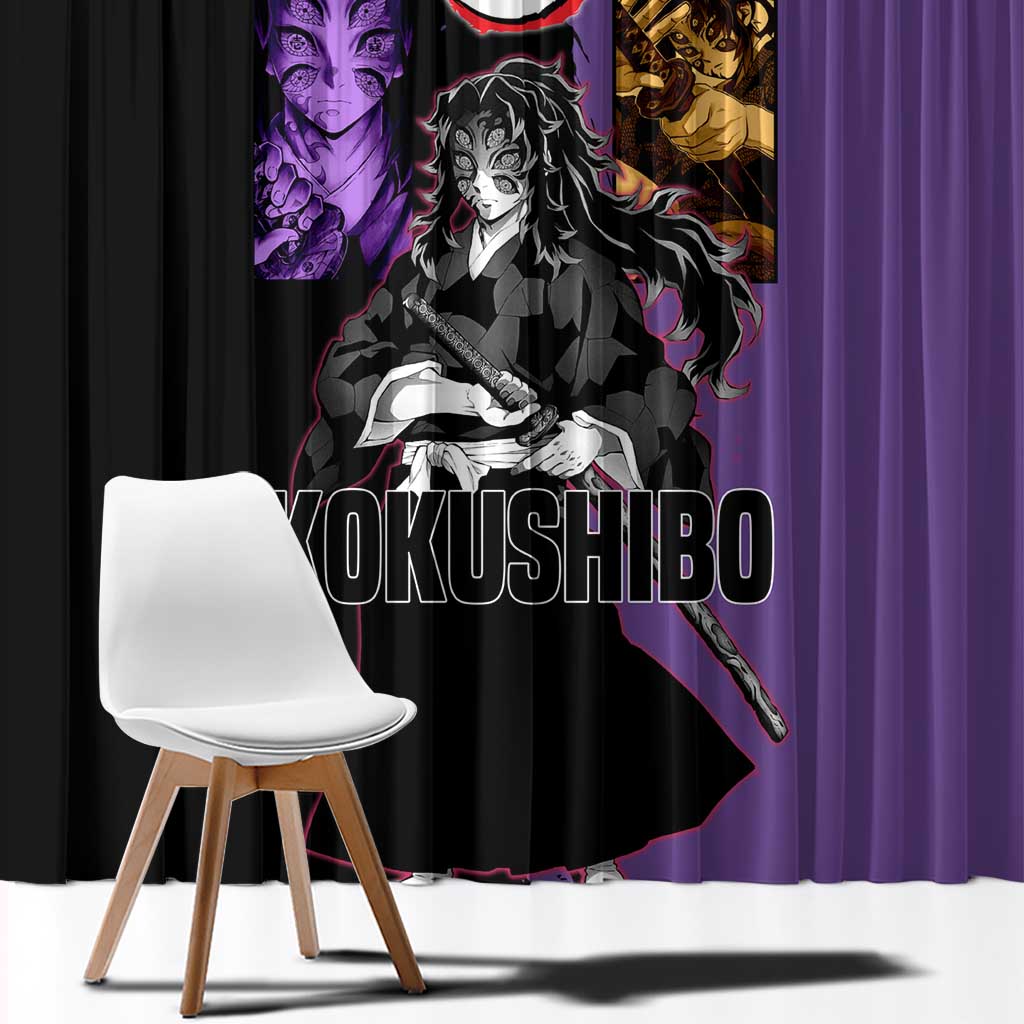 Kokushibo from Demon Slayer Window Curtain with Purple and Black Split Background and Sword Draw Manga Style Design - The Mazicc