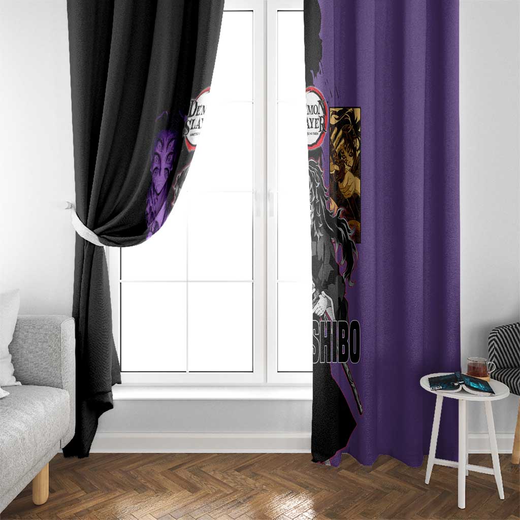 Kokushibo from Demon Slayer Window Curtain with Purple and Black Split Background and Sword Draw Manga Style Design - The Mazicc