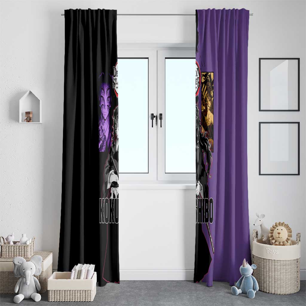 Kokushibo from Demon Slayer Window Curtain with Purple and Black Split Background and Sword Draw Manga Style Design - The Mazicc