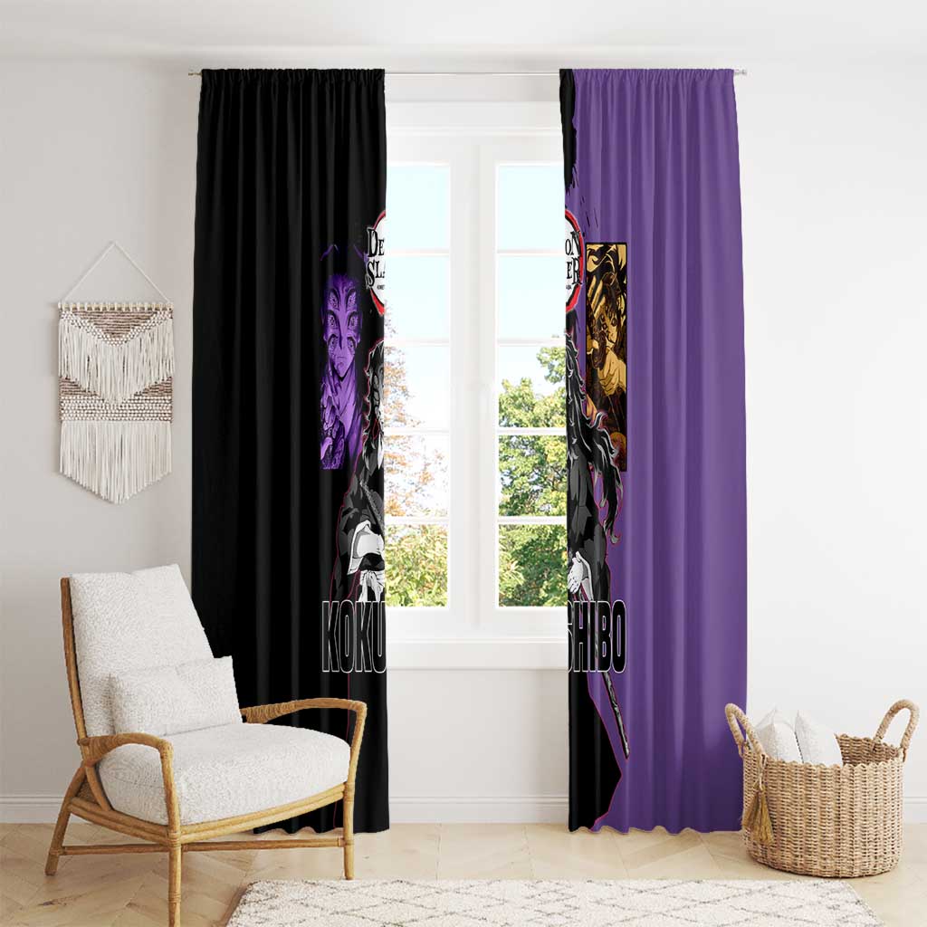 Kokushibo from Demon Slayer Window Curtain with Purple and Black Split Background and Sword Draw Manga Style Design - The Mazicc