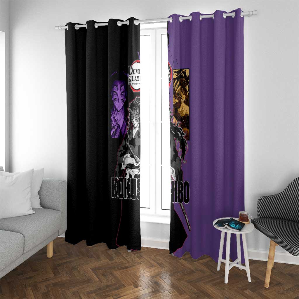 Kokushibo from Demon Slayer Window Curtain with Purple and Black Split Background and Sword Draw Manga Style Design - The Mazicc