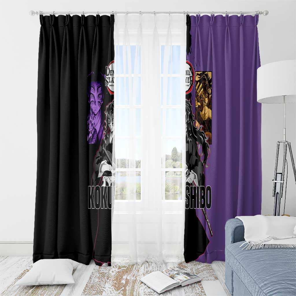 Kokushibo from Demon Slayer Window Curtain with Purple and Black Split Background and Sword Draw Manga Style Design - The Mazicc