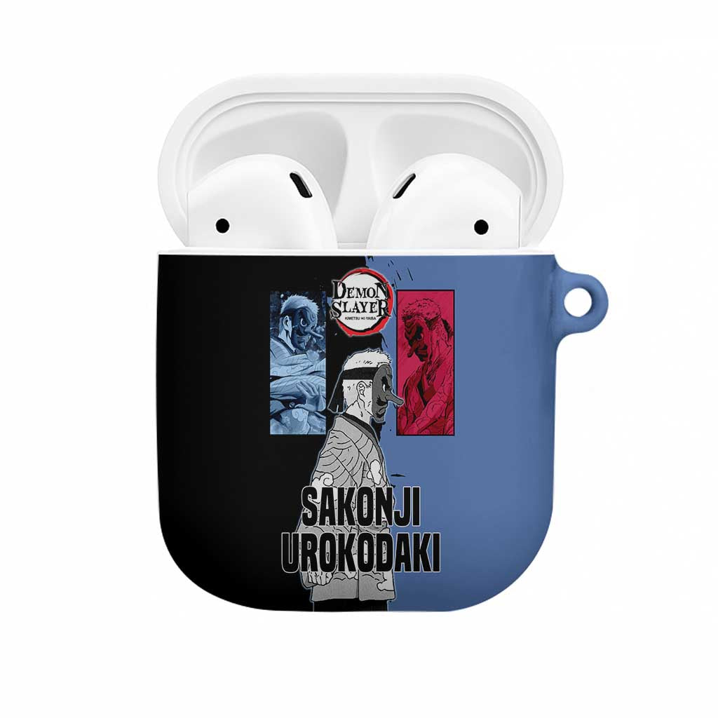 Sakonji Urokodaki from Demon Slayer AirPods Case with Blue and Black Split Background and Cloud Kimono Water Style Manga Design - The Mazicc