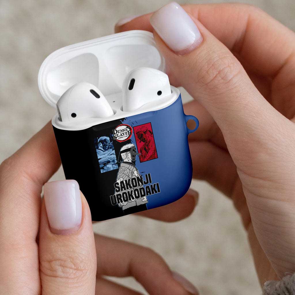 Sakonji Urokodaki from Demon Slayer AirPods Case with Blue and Black Split Background and Cloud Kimono Water Style Manga Design - The Mazicc