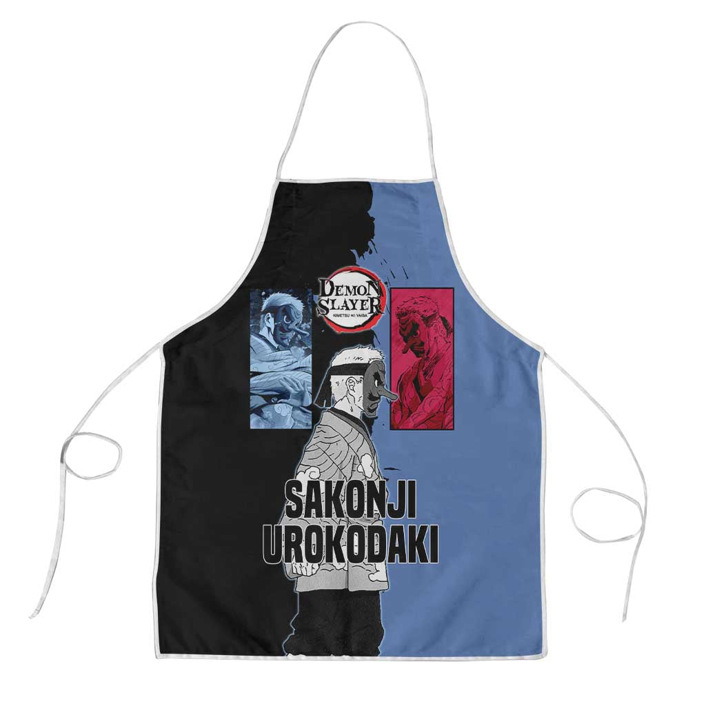 Sakonji Urokodaki from Demon Slayer Apron with Blue and Black Split Background and Cloud Kimono Water Style Manga Design - The Mazicc