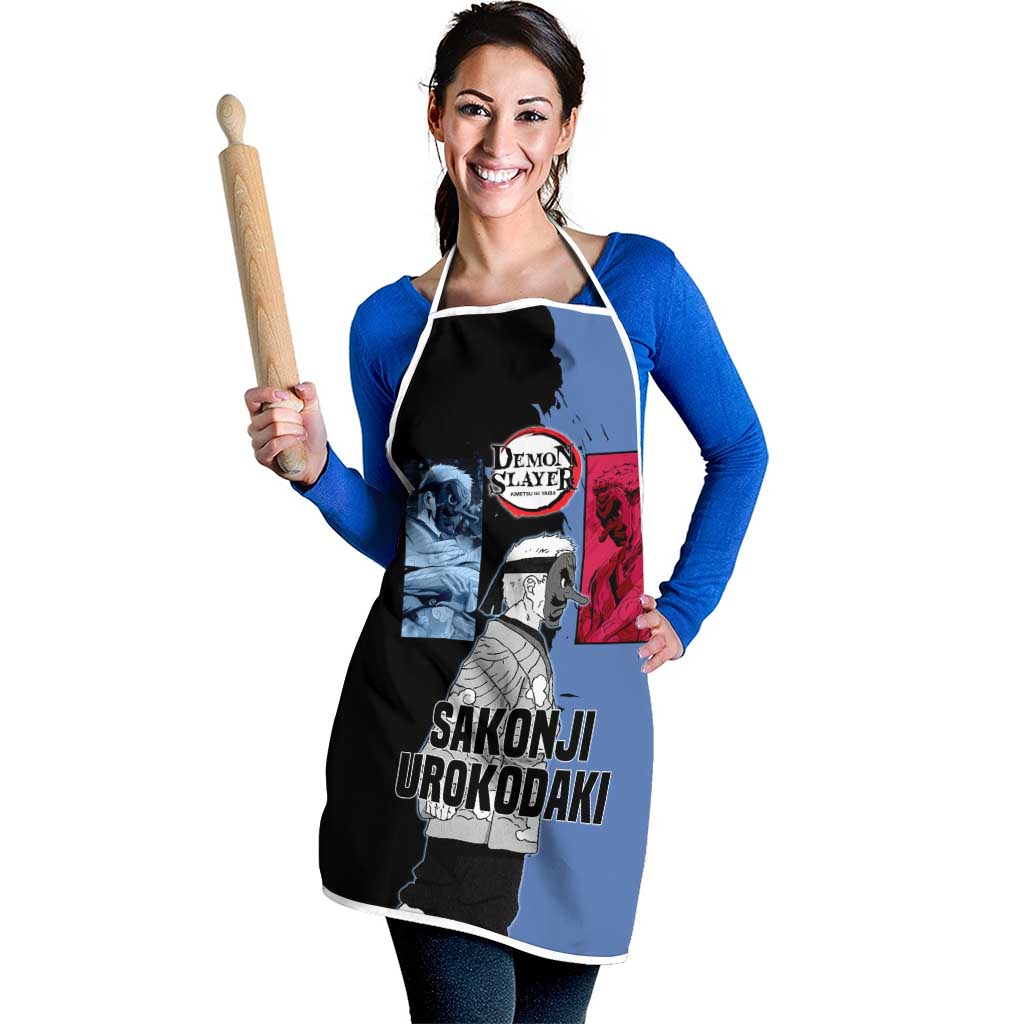 Sakonji Urokodaki from Demon Slayer Apron with Blue and Black Split Background and Cloud Kimono Water Style Manga Design - The Mazicc