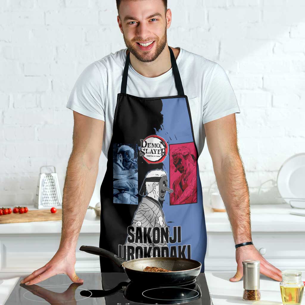Sakonji Urokodaki from Demon Slayer Apron with Blue and Black Split Background and Cloud Kimono Water Style Manga Design - The Mazicc