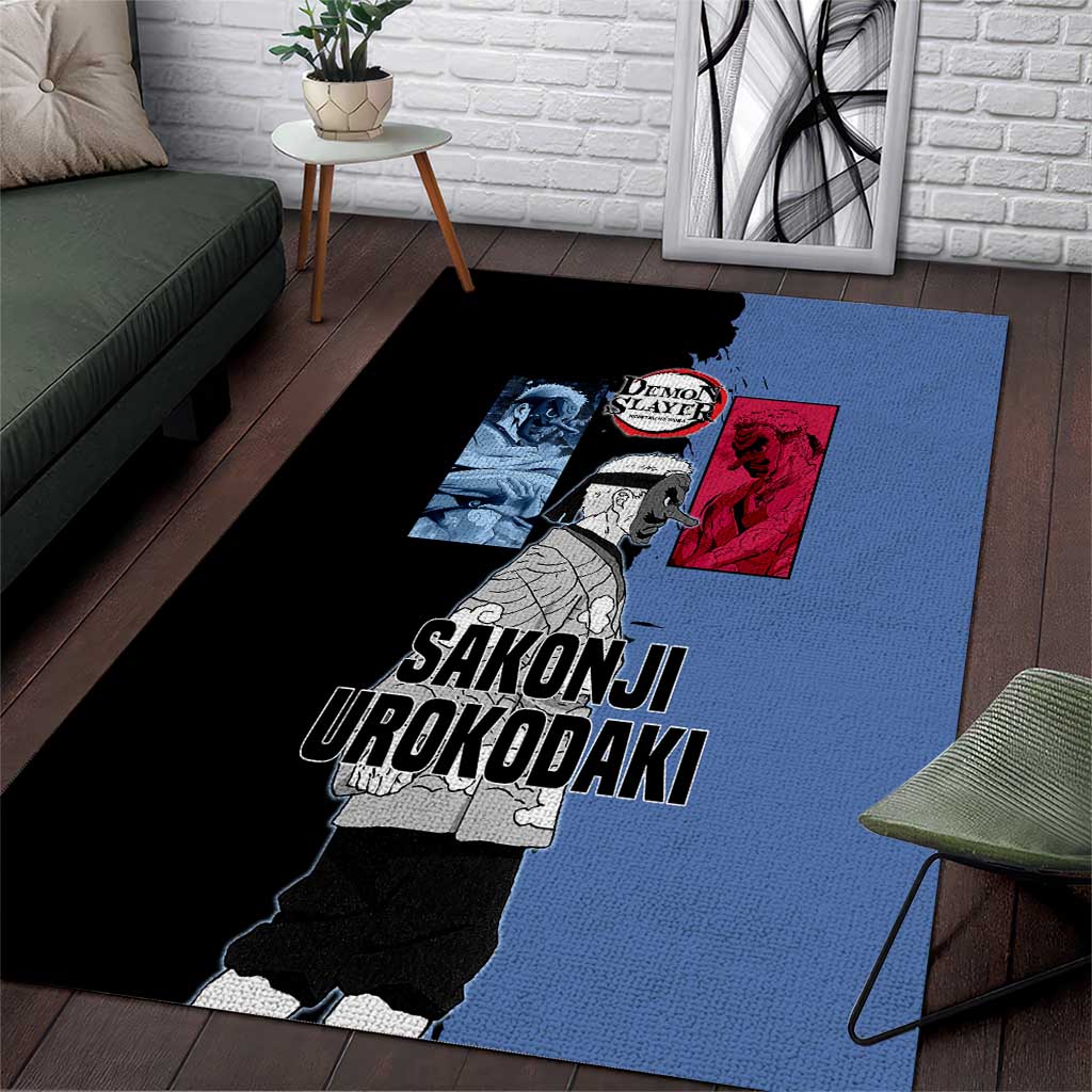 Sakonji Urokodaki from Demon Slayer Area Rug with Blue and Black Split Background and Cloud Kimono Water Style Manga Design - The Mazicc