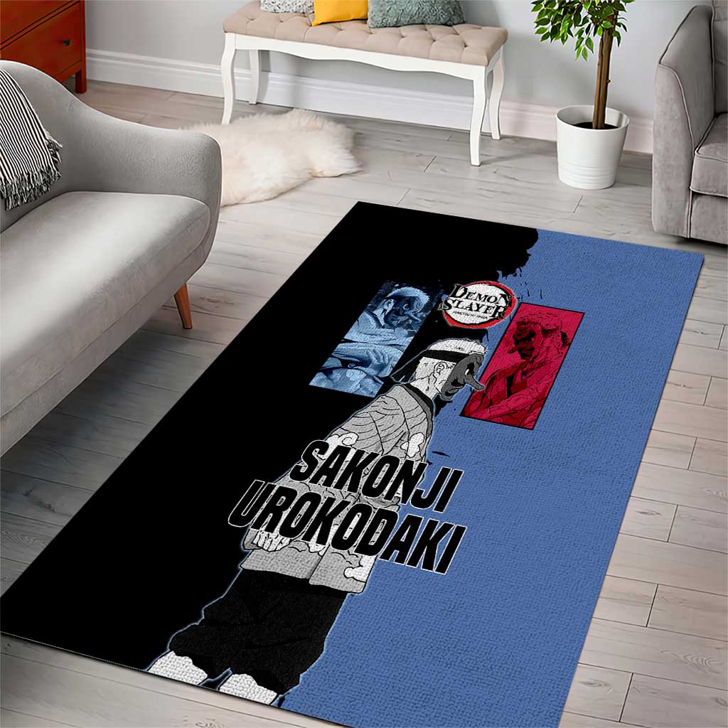 Sakonji Urokodaki from Demon Slayer Area Rug with Blue and Black Split Background and Cloud Kimono Water Style Manga Design - The Mazicc