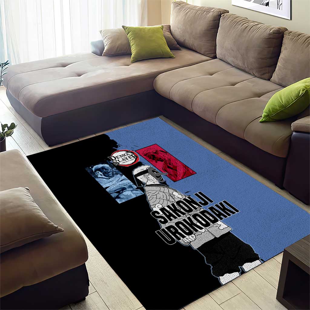 Sakonji Urokodaki from Demon Slayer Area Rug with Blue and Black Split Background and Cloud Kimono Water Style Manga Design - The Mazicc