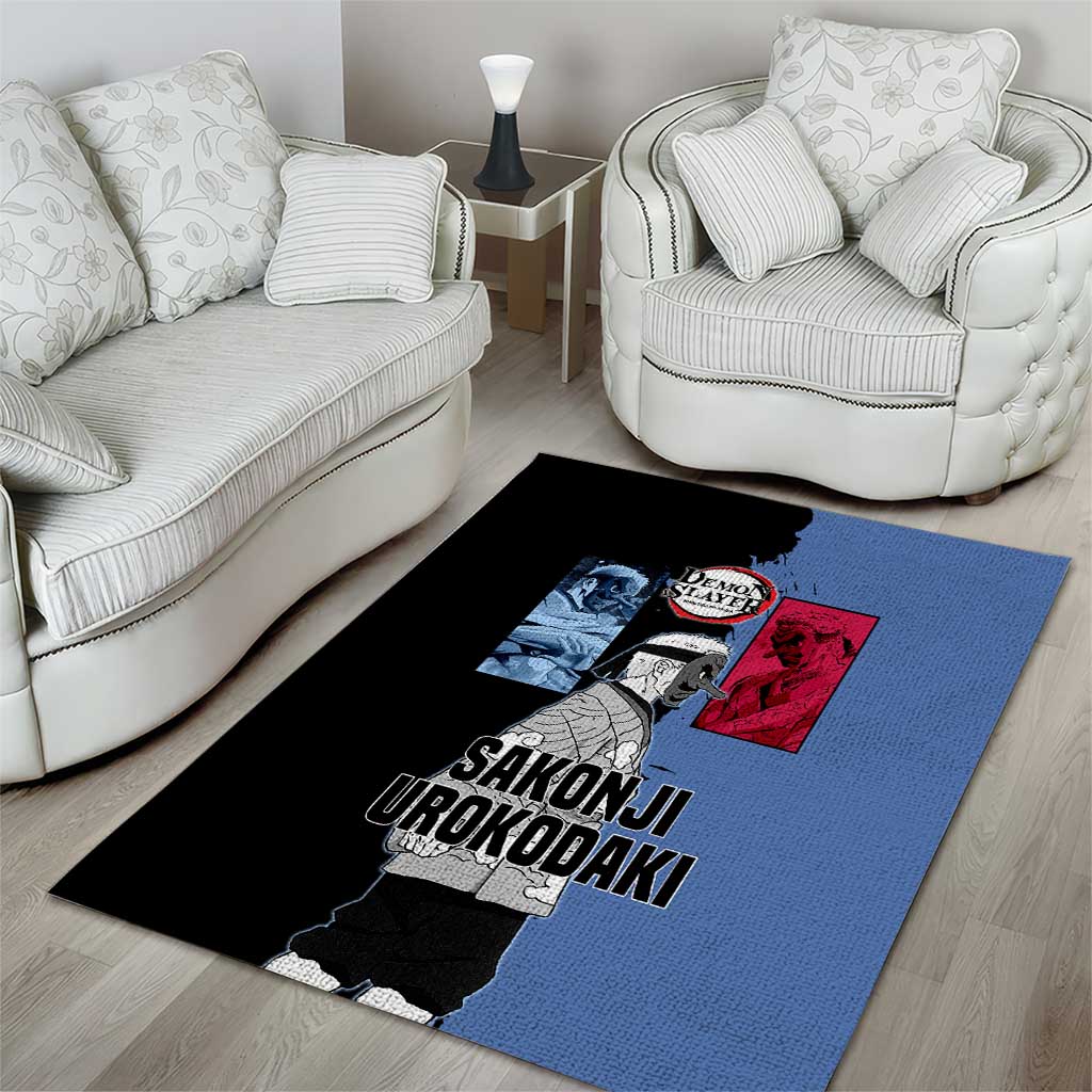 Sakonji Urokodaki from Demon Slayer Area Rug with Blue and Black Split Background and Cloud Kimono Water Style Manga Design - The Mazicc