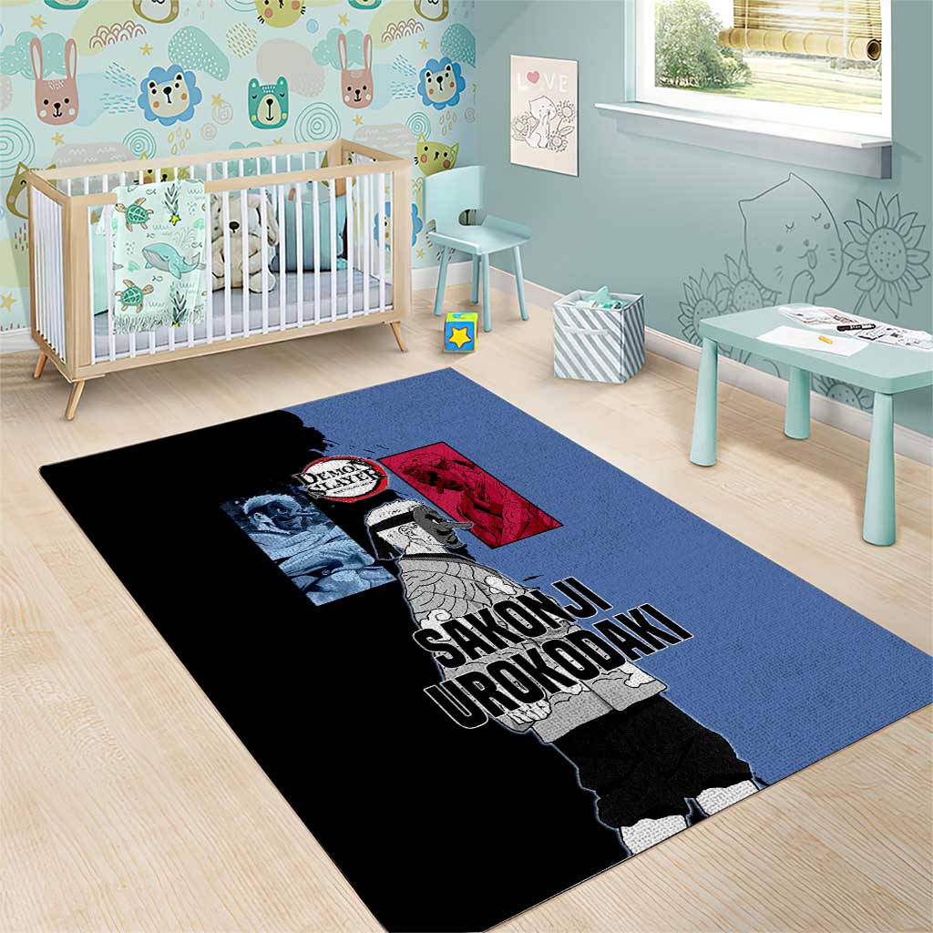 Sakonji Urokodaki from Demon Slayer Area Rug with Blue and Black Split Background and Cloud Kimono Water Style Manga Design - The Mazicc