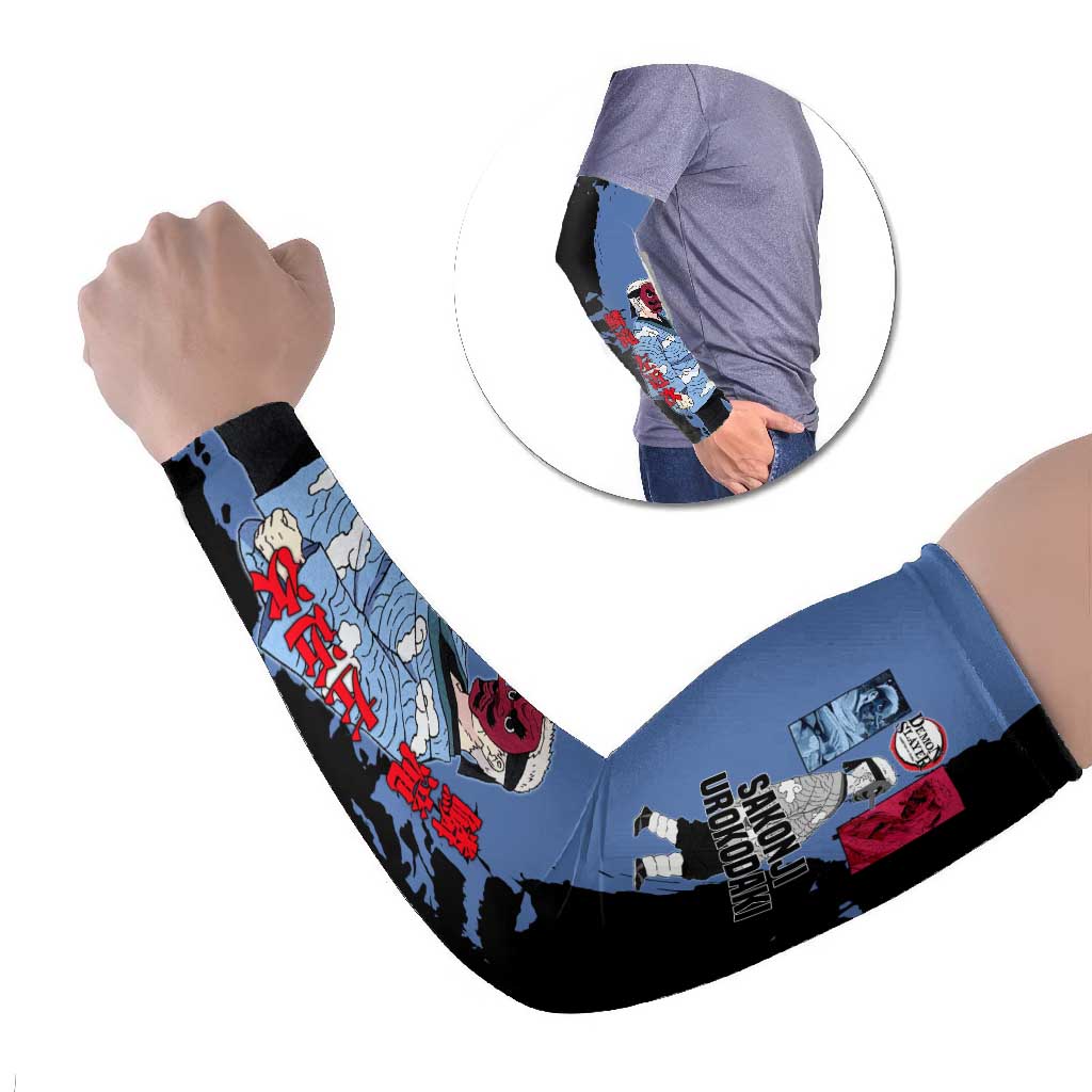 Sakonji Urokodaki from Demon Slayer Arm Sleeves with Blue and Black Split Background and Cloud Kimono Water Style Manga Design - The Mazicc