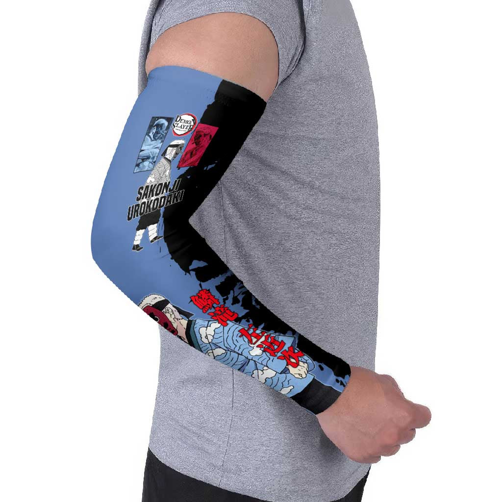 Sakonji Urokodaki from Demon Slayer Arm Sleeves with Blue and Black Split Background and Cloud Kimono Water Style Manga Design - The Mazicc