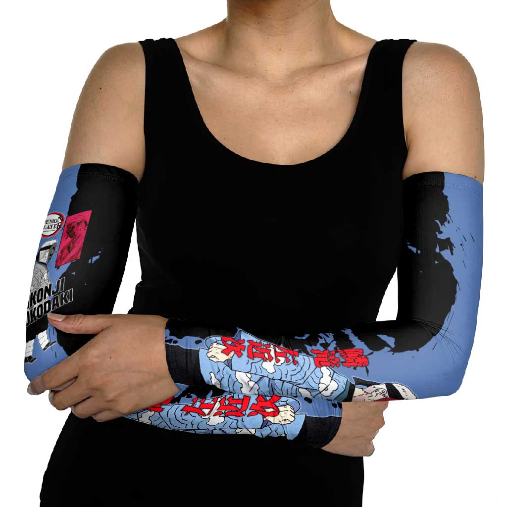 Sakonji Urokodaki from Demon Slayer Arm Sleeves with Blue and Black Split Background and Cloud Kimono Water Style Manga Design - The Mazicc