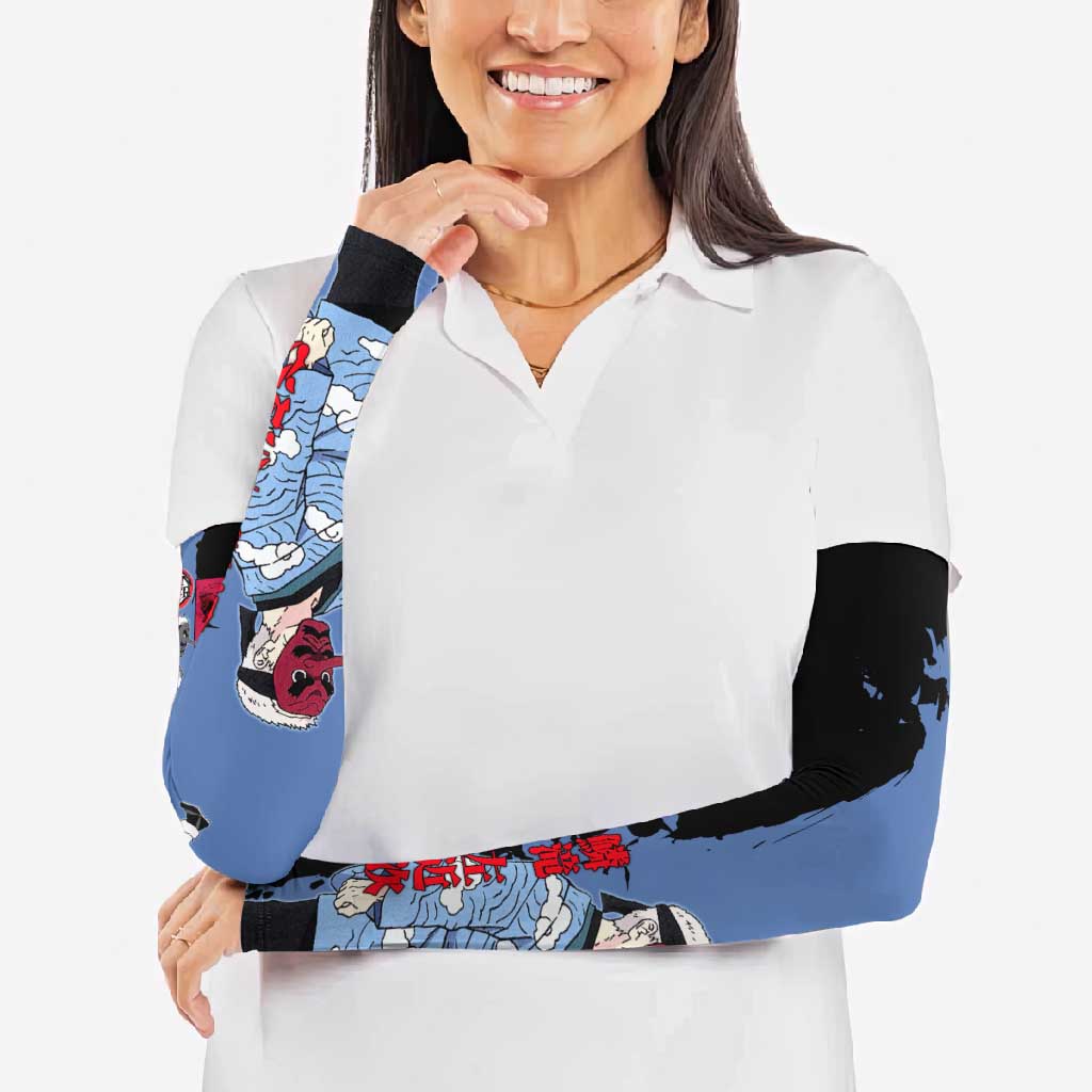 Sakonji Urokodaki from Demon Slayer Arm Sleeves with Blue and Black Split Background and Cloud Kimono Water Style Manga Design - The Mazicc