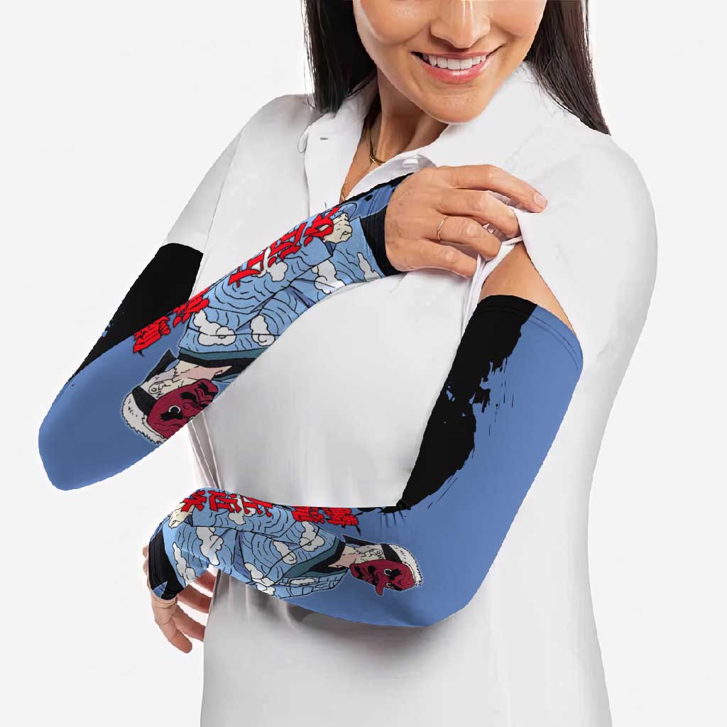 Sakonji Urokodaki from Demon Slayer Arm Sleeves with Blue and Black Split Background and Cloud Kimono Water Style Manga Design - The Mazicc