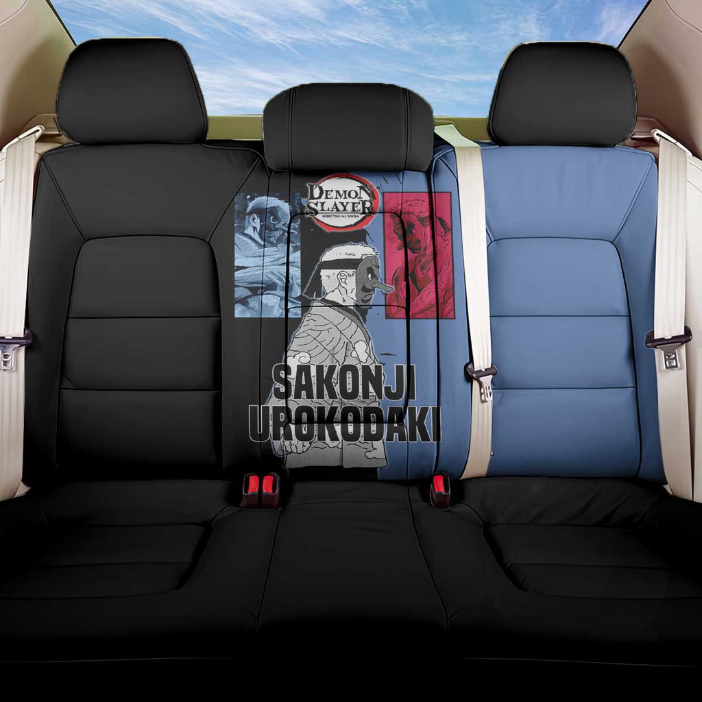 Sakonji Urokodaki from Demon Slayer Back Car Seat Cover with Blue and Black Split Background and Cloud Kimono Water Style Manga Design - The Mazicc