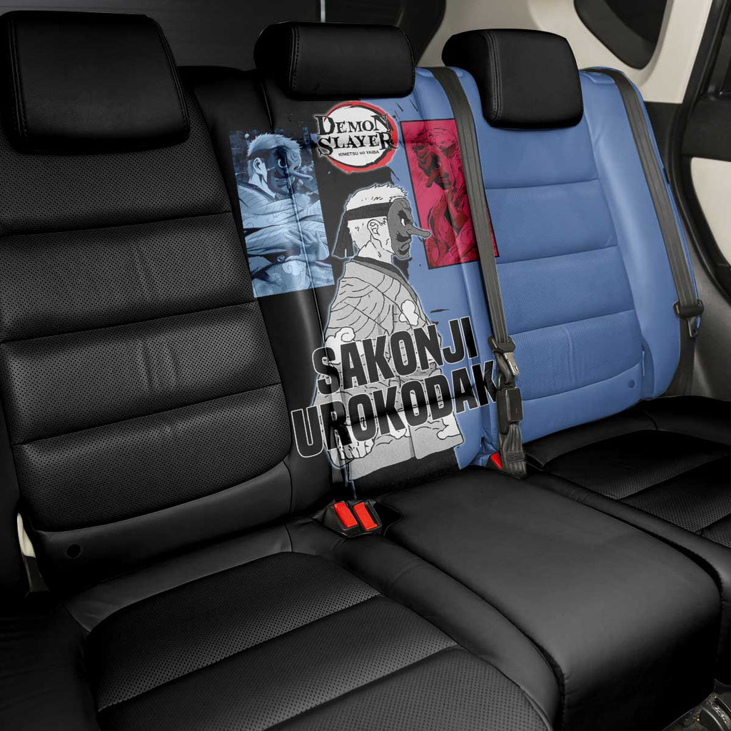 Sakonji Urokodaki from Demon Slayer Back Car Seat Cover with Blue and Black Split Background and Cloud Kimono Water Style Manga Design - The Mazicc
