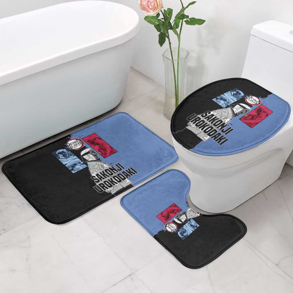 Sakonji Urokodaki from Demon Slayer Bathroom Set with Blue and Black Split Background and Cloud Kimono Water Style Manga Design - The Mazicc