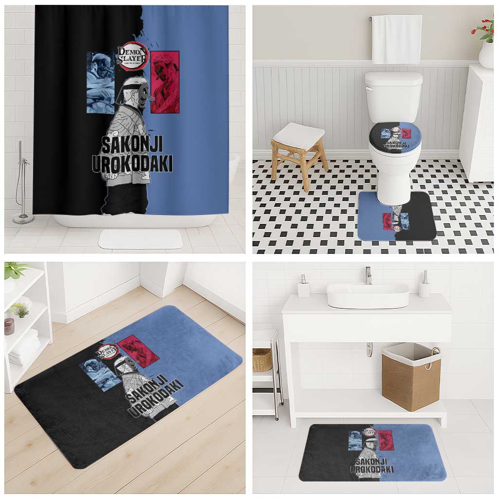 Sakonji Urokodaki from Demon Slayer Bathroom Set with Blue and Black Split Background and Cloud Kimono Water Style Manga Design - The Mazicc