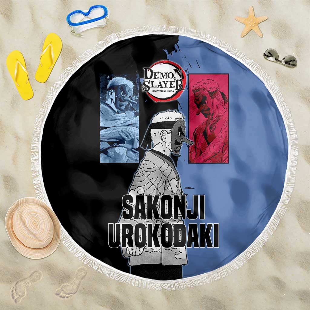 Sakonji Urokodaki from Demon Slayer Beach Blanket with Blue and Black Split Background and Cloud Kimono Water Style Manga Design - The Mazicc