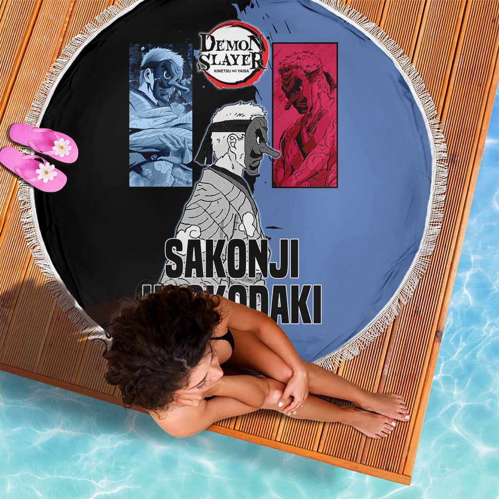 Sakonji Urokodaki from Demon Slayer Beach Blanket with Blue and Black Split Background and Cloud Kimono Water Style Manga Design - The Mazicc