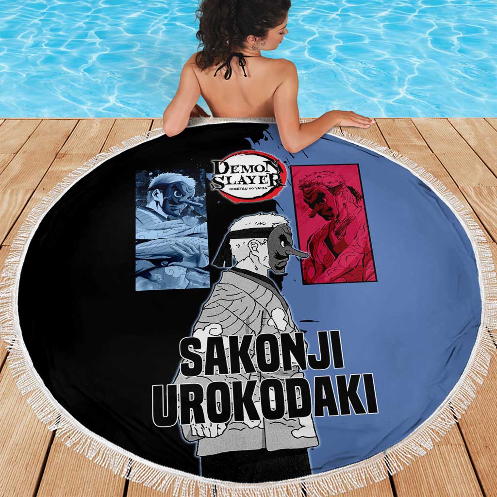 Sakonji Urokodaki from Demon Slayer Beach Blanket with Blue and Black Split Background and Cloud Kimono Water Style Manga Design - The Mazicc