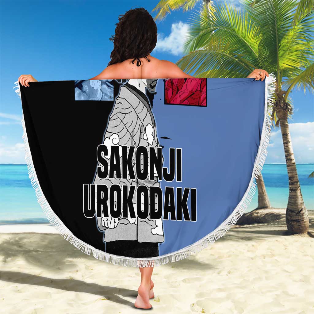 Sakonji Urokodaki from Demon Slayer Beach Blanket with Blue and Black Split Background and Cloud Kimono Water Style Manga Design - The Mazicc