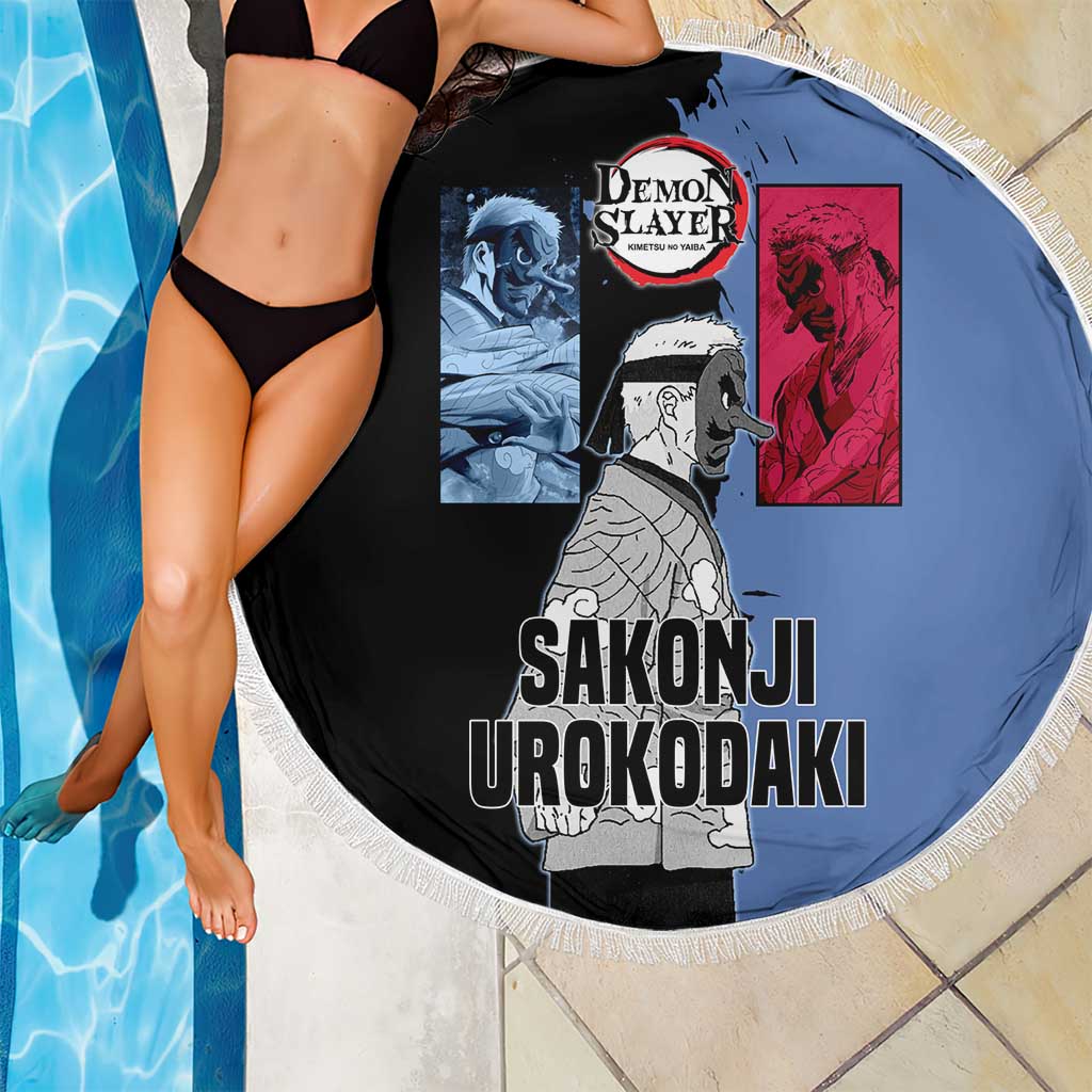 Sakonji Urokodaki from Demon Slayer Beach Blanket with Blue and Black Split Background and Cloud Kimono Water Style Manga Design - The Mazicc