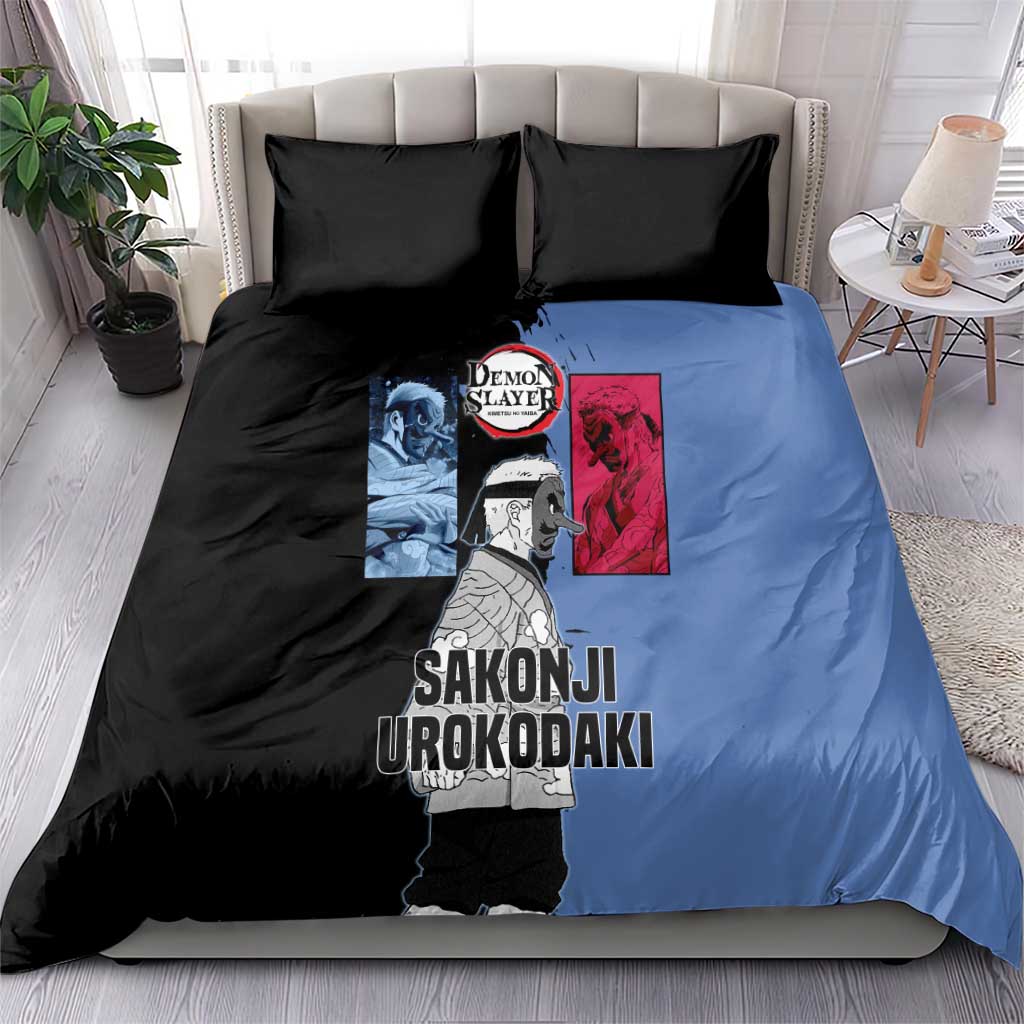 Sakonji Urokodaki from Demon Slayer Bedding Set with Blue and Black Split Background and Cloud Kimono Water Style Manga Design - The Mazicc