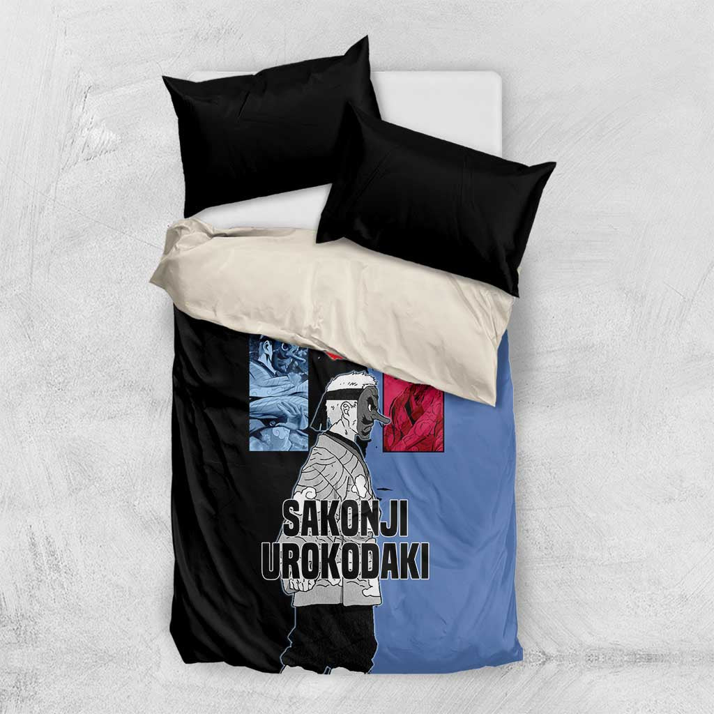 Sakonji Urokodaki from Demon Slayer Bedding Set with Blue and Black Split Background and Cloud Kimono Water Style Manga Design - The Mazicc