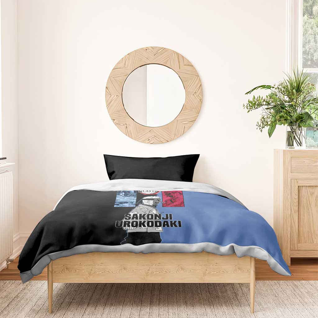 Sakonji Urokodaki from Demon Slayer Bedding Set with Blue and Black Split Background and Cloud Kimono Water Style Manga Design - The Mazicc