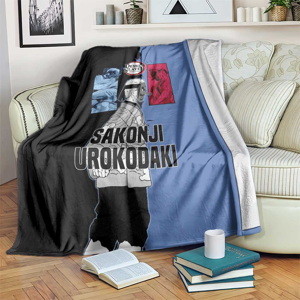 Sakonji Urokodaki from Demon Slayer Blanket with Blue and Black Split Background and Cloud Kimono Water Style Manga Design - The Mazicc
